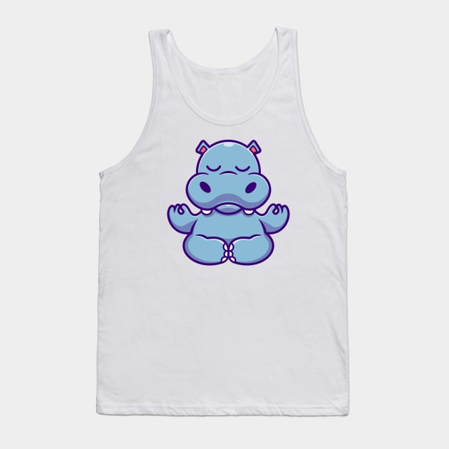 Cute Hippo Meditating Yoga Cartoon Tank Top by Catalyst Labs